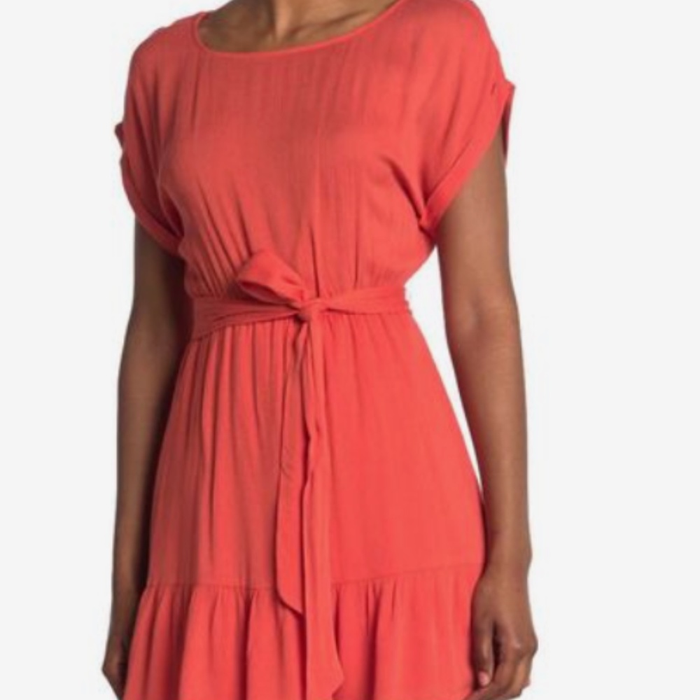 NWT BB Dakota Golden Ages Tie Waist Layered Dress in Clementine